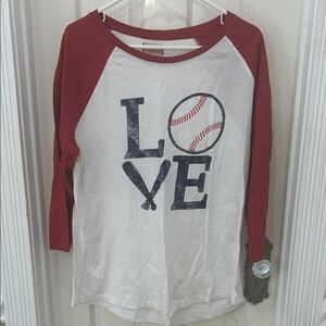 Women's Red & White Long Sleeve Baseball Tee, Never worn
